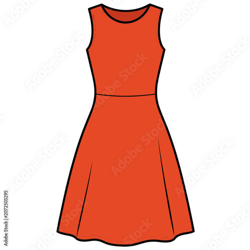 Orange sleeveless dress flat vector illustration