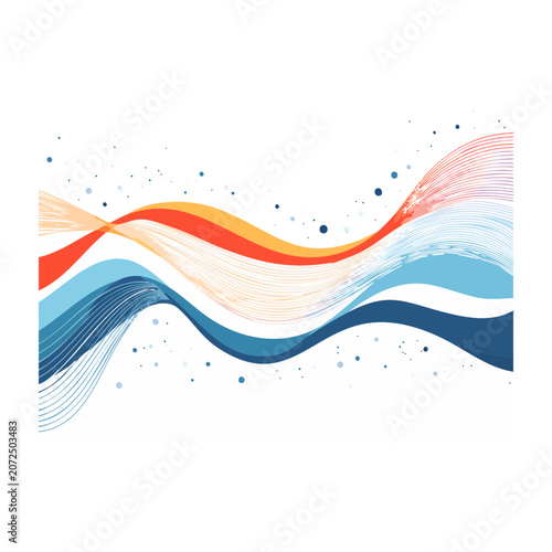 Abstract colorful waves and dots on white background