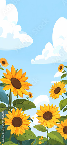 Beautiful Sunflower Field Under a Bright Sky