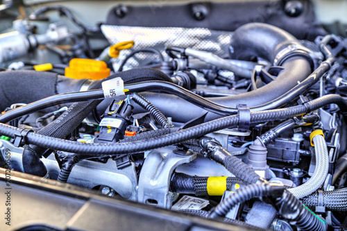 Obraz w ramie Modern car engine background close up view