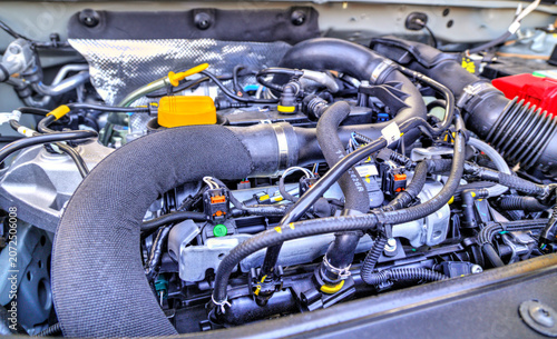 Obraz w ramie Modern car engine background close up view