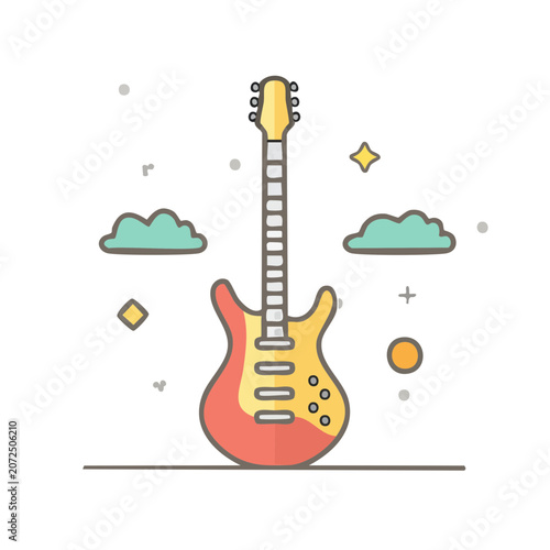 Flat illustration of an electric guitar with decorative elements