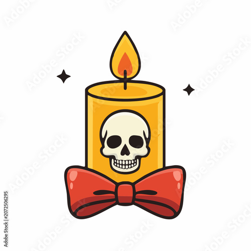 Halloween Candle with Skull and Red Bow