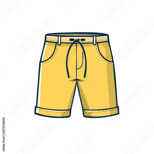 Yellow flat illustration shorts with drawstring