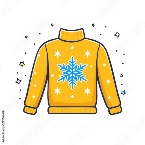 Yellow sweater with snowflake and stars illustration