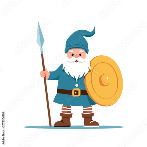 Cartoon gnome warrior with spear and shield