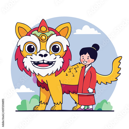 Cartoon Lion Dance Costume and Performer