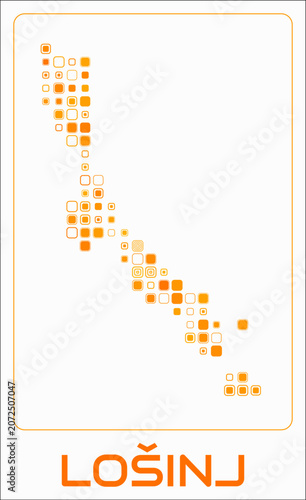 Losinj digital style map. Large roundedSquare dots on white background. Dotted shape of the island. Losinj map and title. Classy vector illustration.