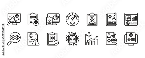 Medical Analytics Icon Set. Vector Graphic Illustration.