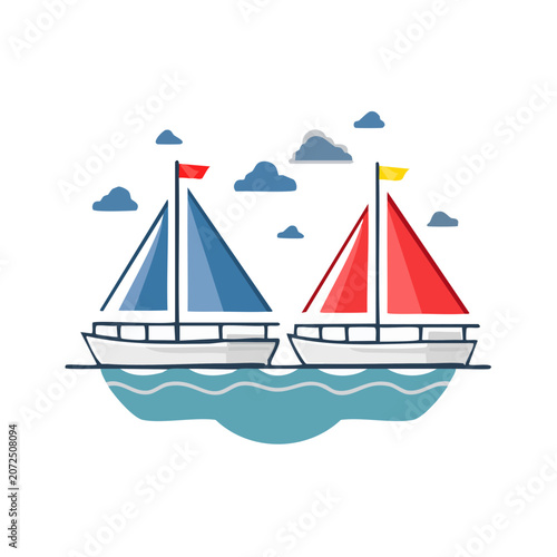 Flat vector illustration of a sailboat on water
