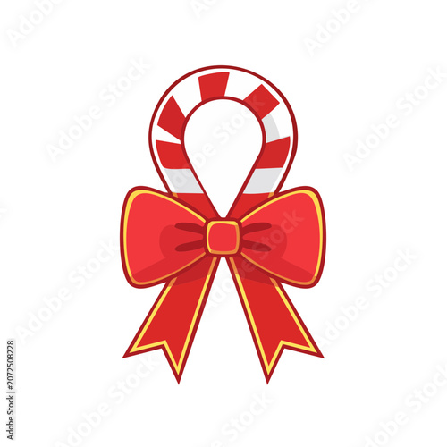 Red and white candy cane with festive bow
