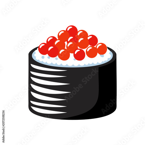 Sushi Roll with Caviar Flat Vector Illustration