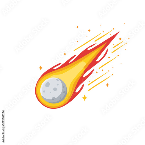 Yellow rocket launching with flames and stars