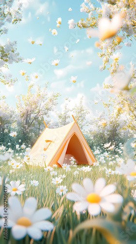 A Serene Camping Trip in a Spring Meadow