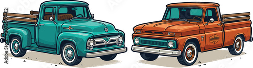Konstfotografi Vintage Classic Pickup Truck Collection with Retro Utility Vehicles for Transpor