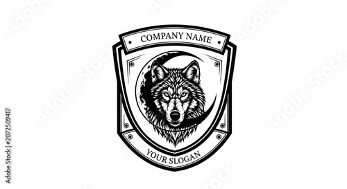 Black and White Wolf Badge Logo Design