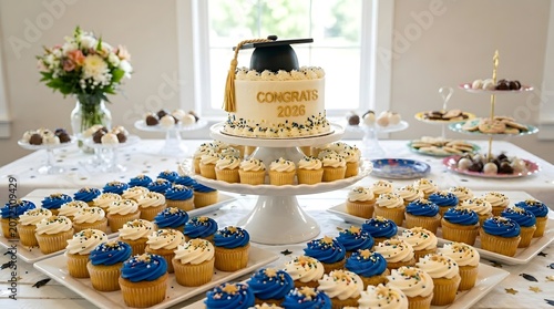 Graduation party dessert table with cupcakes and a class of 2026 cake