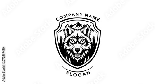 Bold Wolf Head Logo Design in Black and White