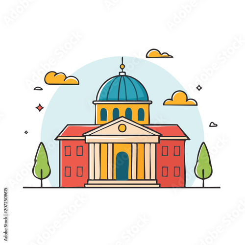Classical Building with Dome and Columns Illustration