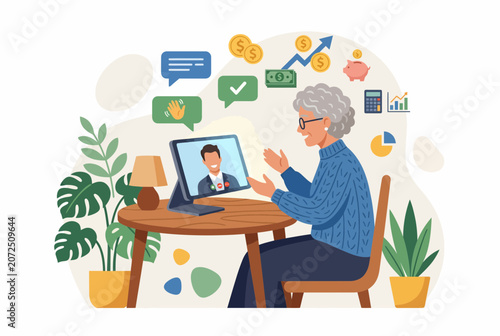 Bilde på lerret Senior Woman Having Video Call for Retirement and Financial Planning
