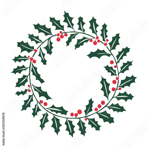 Holly wreath with red berries vector illustration