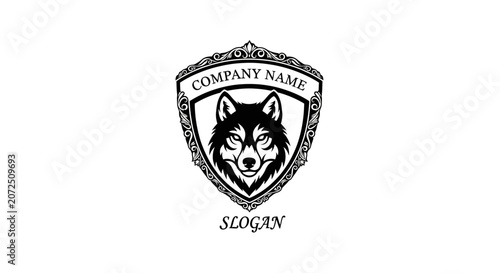 Black Wolf Emblem Logo With Shield And Slogan Banner