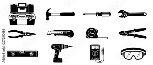Collection of construction and repair tools icons