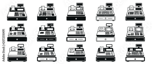 Cash Register Icons Set, POS Terminal Vector Graphics