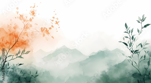 Abstract Watercolor Mountain Landscape