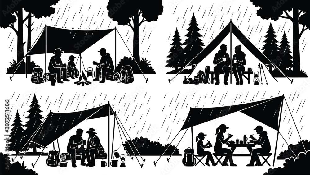 Fototapeta premium People camping and relaxing in a forest