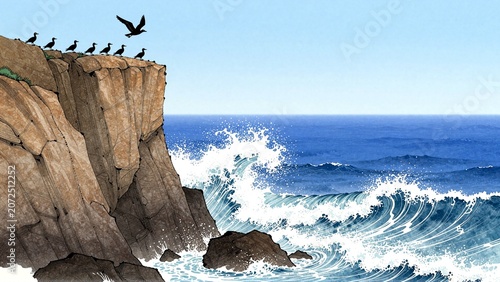 waves crashing on rocks