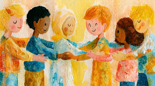 Children of different ethnicities helping one another