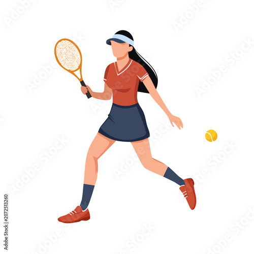 Flat illustration of a female tennis player in action