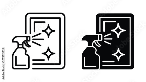 Bild auf Leinwand Cleaning spray bottle with clean glass window icon vector illustration on transp