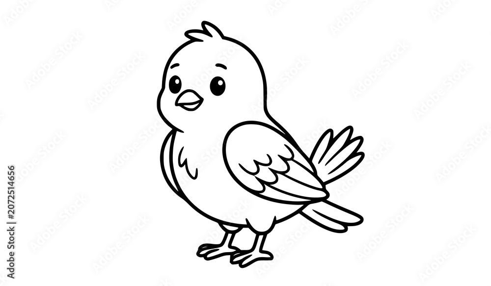 Fototapeta premium Black.Cute Bird Line Art Coloring Page Vector Illustration
