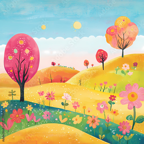 Colorful Hillside Meadow in Springtime