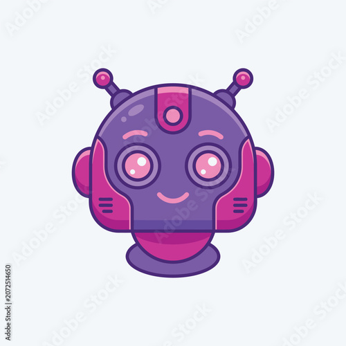 Smiling Purple and Pink Robot Head Vector Illustration for AI and Technology