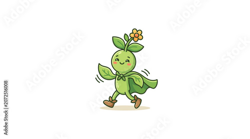 Cute Cartoon Plant Character Mascot Walking Happily