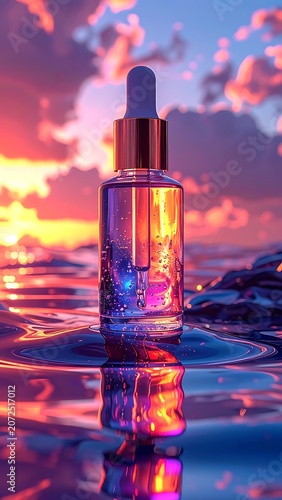 A serene sunset scene with a dropper bottle on water (6)