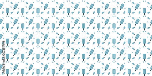 Minimalist summer vector background featuring a repeating blue popsicle pattern with water drops. Perfect seamless texture for textile and print.