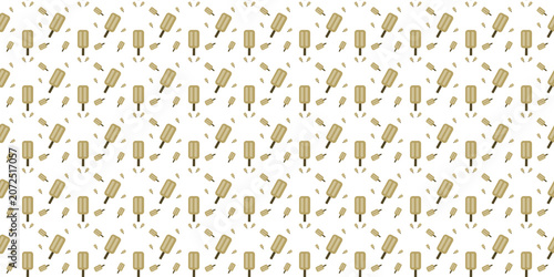 Minimalist seamless pattern featuring cute pastel popsicle ice cream sticks with abstract decorative elements on a clean white background. Perfect for summer textiles, wrapping paper, and wallpapers.