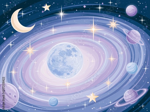 moonlight background design,Shining
illustration with sky stars on abstract
template. space moon and stars cosmos
galaxy solar system cartoon vector
illustration