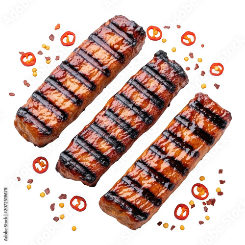 Grilled salmon fillets with spices isolated on transparent background