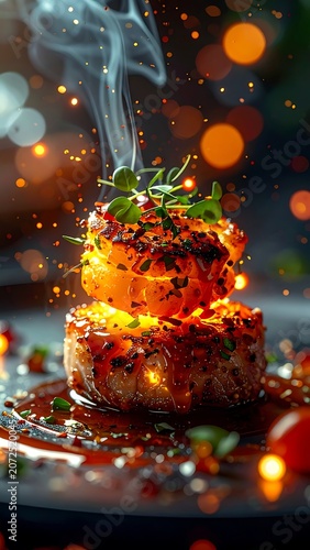 Vibrant dish with smoke and herbs