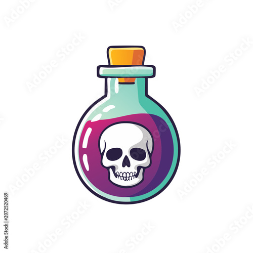 Potion bottle with skull and colorful liquid vector illustration