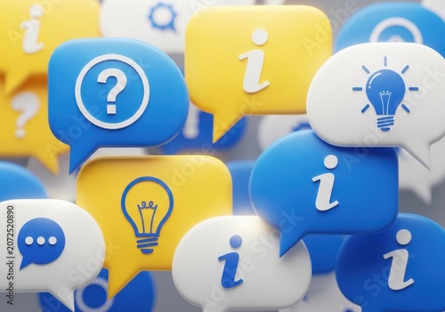 3d communication speech bubbles with icons