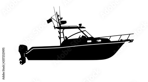 Obraz na plátne Fishing boat, motorboat, silhouette, vector, black, nautical, vessel, watercraft