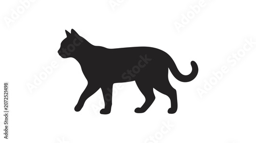 Obraz na plátně Black cat silhouette, feline icon, animal shape, pet design isolated on White Ba