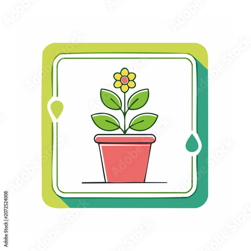 Flat design flower pot with plant and sun