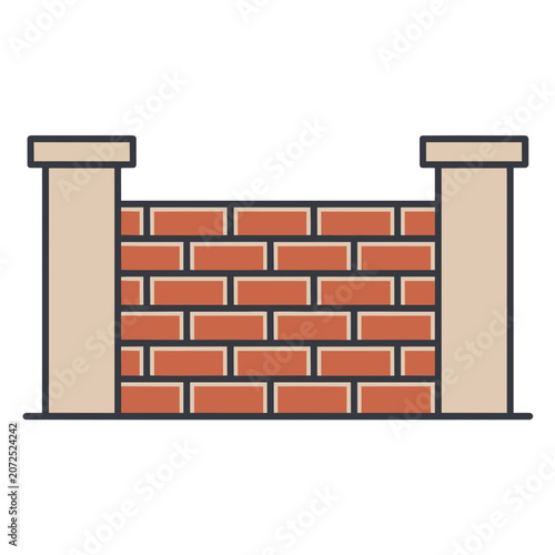 Flat illustration of brick wall with pillars